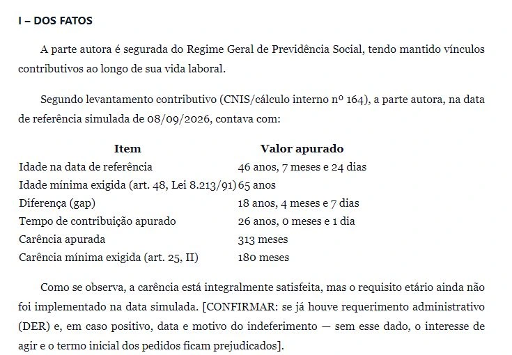 Trecho demonstrativo da elaboração com um ponto a confirmar